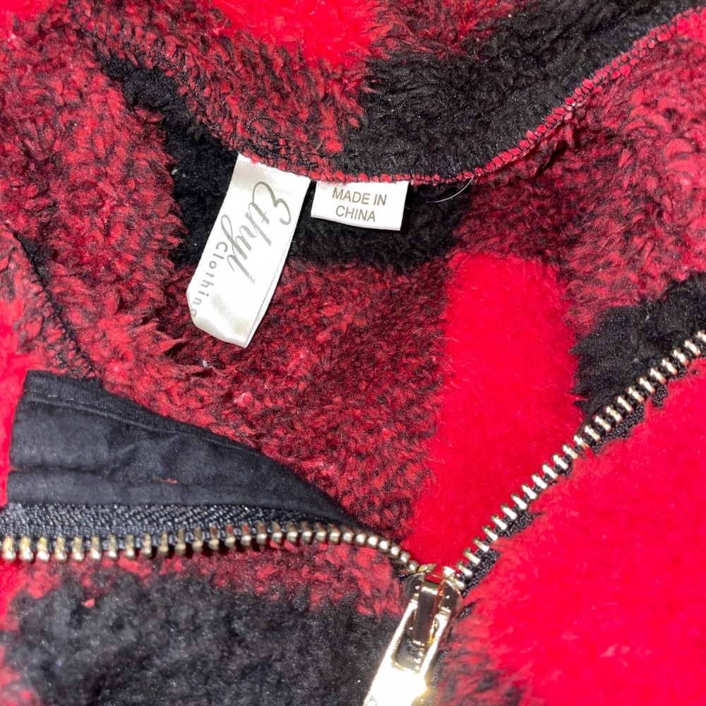 Ethyl Clothing Gorpcore Winter Pullover Women XL Red Black Buffalo Plaid Sherpa - Picture 4 of 7